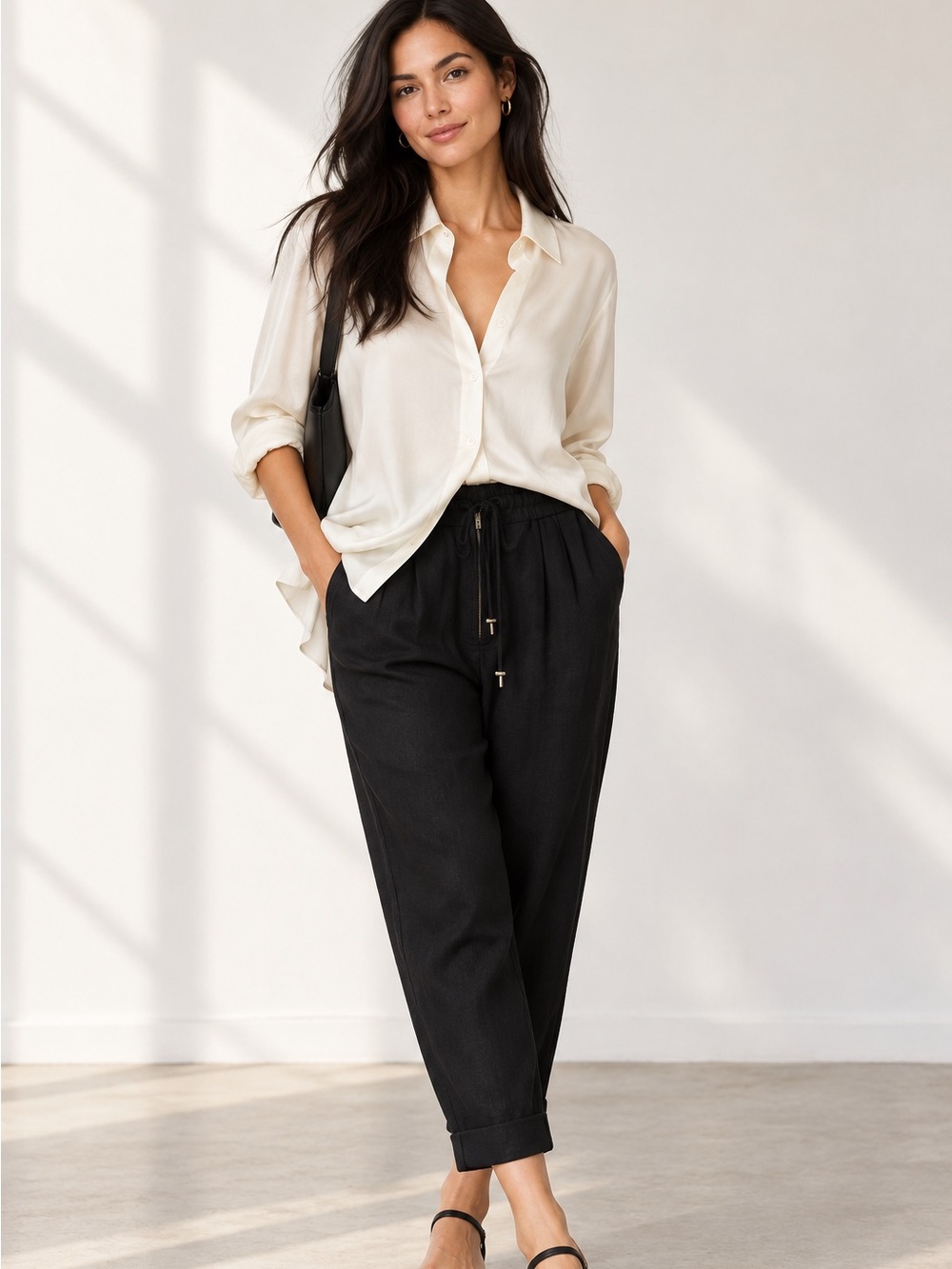 Apiece Apart Vega Easy Tencel Linen Relaxed Tapered Pants Black Sz 8